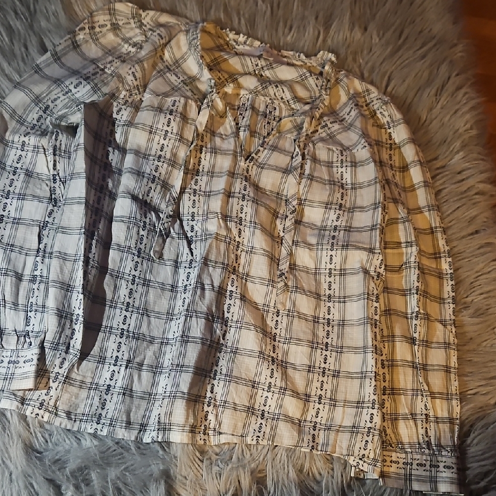 LOFT Black and White Plaid Blouse